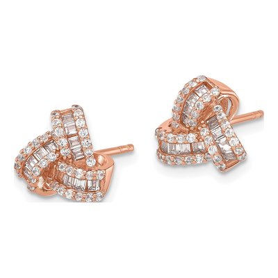 Rose Gold-Plated Sterling Silver Round CZ Love Knot Stud Earrings – view 3
