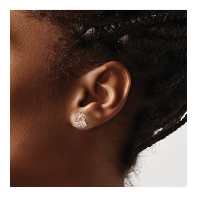 Rose Gold-Plated Sterling Silver Round CZ Love Knot Stud Earrings – view 4