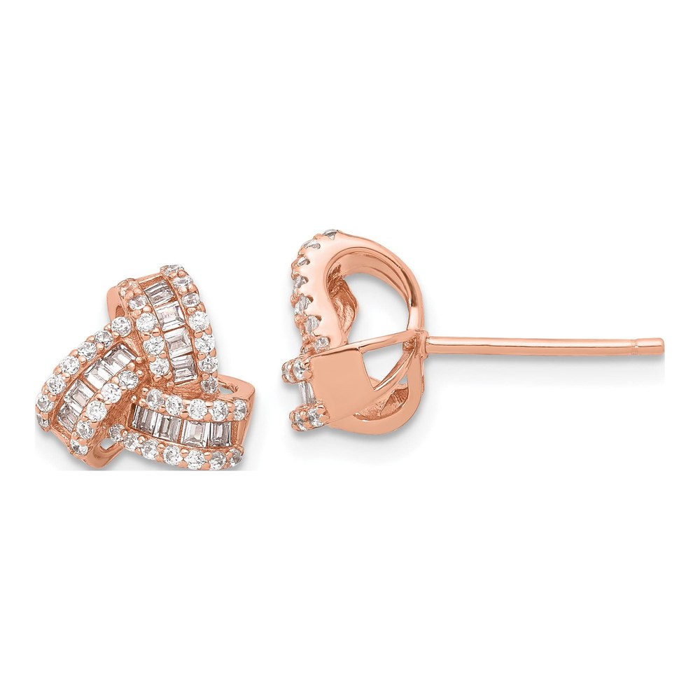 Sterling Silver Rose-Tone CZ Love Knot Earrings