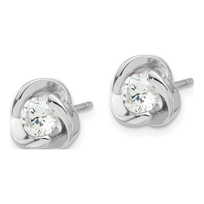 Sterling Silver Round CZ Love Knot Stud Earrings – view 3