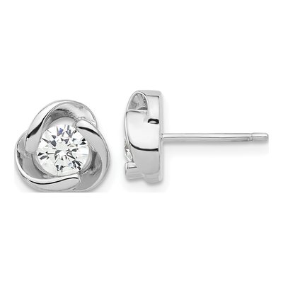 Sterling Silver Round CZ Love Knot Stud Earrings