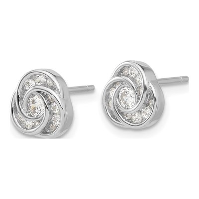 Sterling Silver Round CZ Love Knot Stud Earrings – view 3