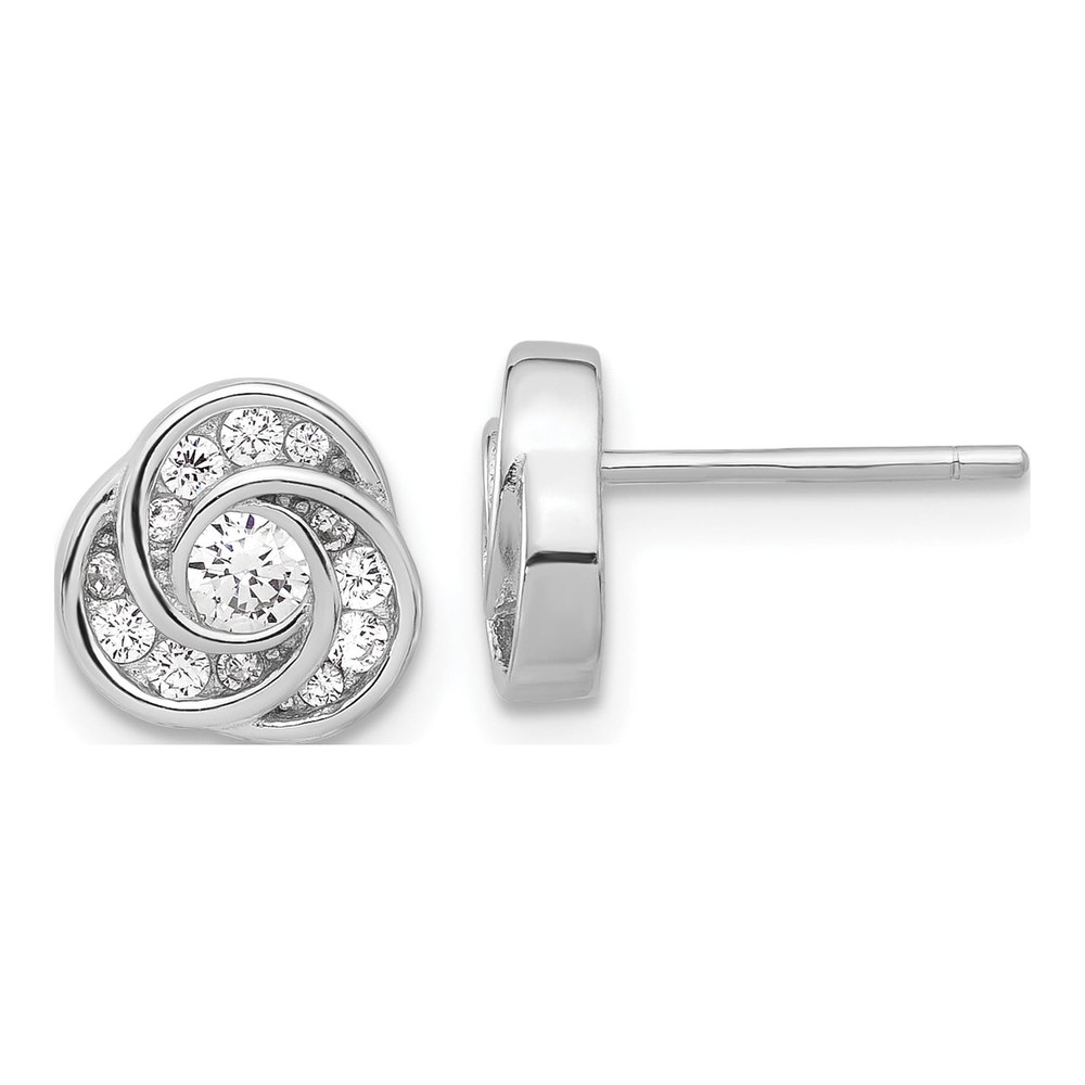 Sterling Silver Round CZ Love Knot Stud Earrings