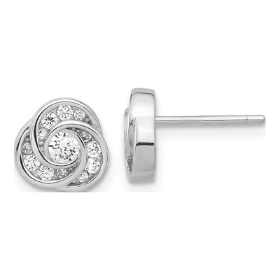 Sterling Silver Round CZ Love Knot Stud Earrings