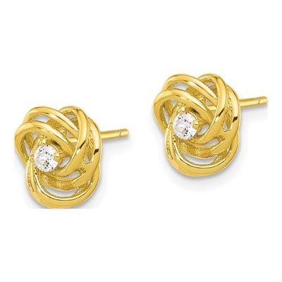 Gold-Plated Sterling Silver Round CZ Love Knot Stud Earrings – view 3