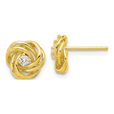 Gold-Plated Sterling Silver Round CZ Love Knot Stud Earrings