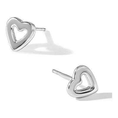 Sterling Silver Open Heart Stud Earrings – view 6