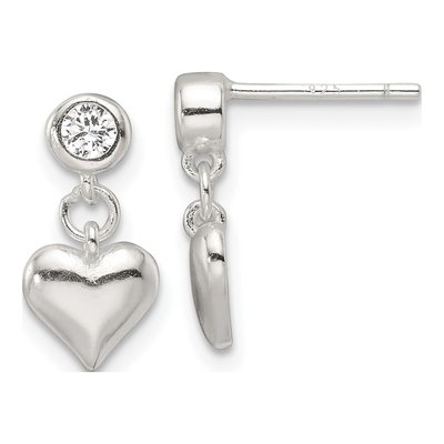 Sterling Silver CZ Heart Dangle Earrings