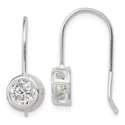 Sterling Silver CZ Bezel Dangle Earrings