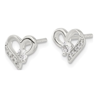 Sterling Silver Round CZ Heart Stud Earrings – view 3