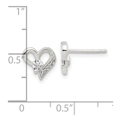 Sterling Silver Round CZ Heart Stud Earrings – view 5