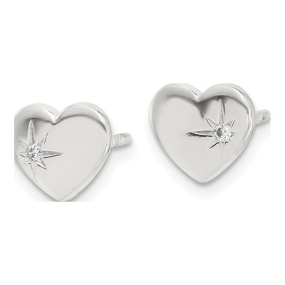 Sterling Silver Round CZ Heart Stud Earrings – view 3