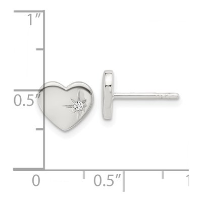 Sterling Silver Round CZ Heart Stud Earrings – view 5