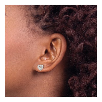 Sterling Silver Round CZ Heart Button Stud Earrings – view 4