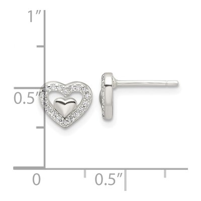 Sterling Silver Round CZ Heart Button Stud Earrings – view 5