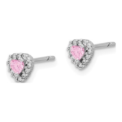 Sterling Silver Round CZ Clear Heart Stud Earrings – view 3