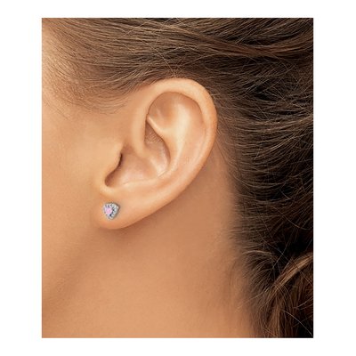 Sterling Silver Round CZ Clear Heart Stud Earrings – view 4
