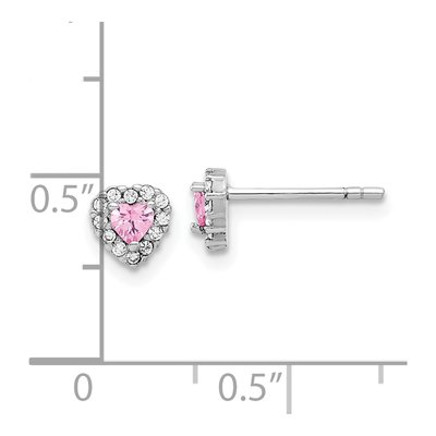 Sterling Silver Round CZ Clear Heart Stud Earrings – view 5