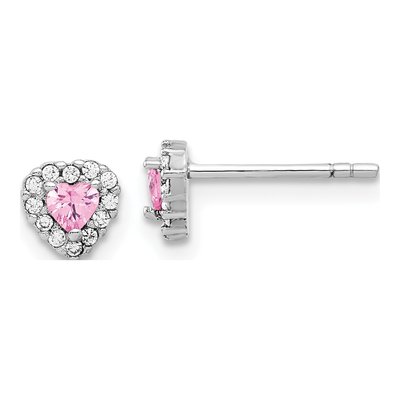 Sterling Silver Round CZ Clear Heart Stud Earrings