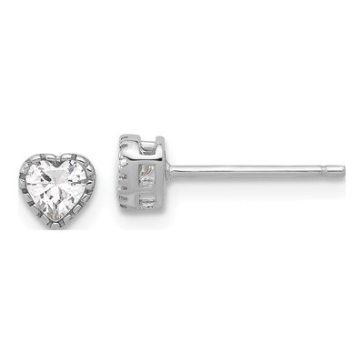 Sterling Silver CZ Heart Stud Earrings