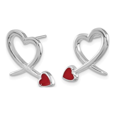 Sterling Silver Red Resin Open Heart Stud Earrings – view 3