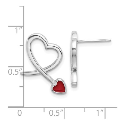 Sterling Silver Red Resin Open Heart Stud Earrings – view 5