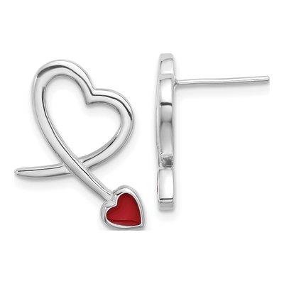 Sterling Silver Red Resin Open Heart Stud Earrings