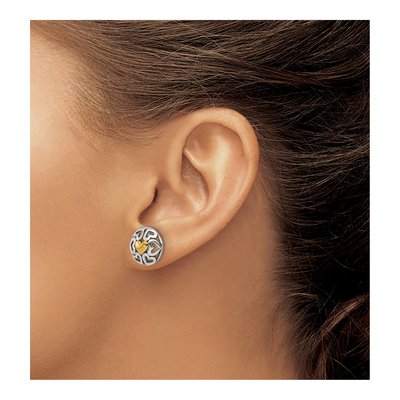 Sterling Silver Heart Circle Stud Earrings – view 4