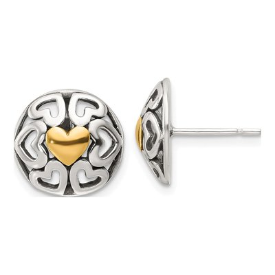 Sterling Silver Heart Circle Stud Earrings