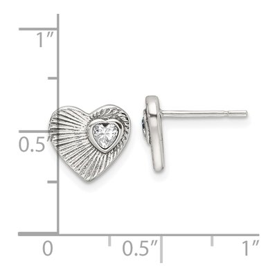 Sterling Silver CZ Antiqued Textured Heart Stud Earrings – view 5