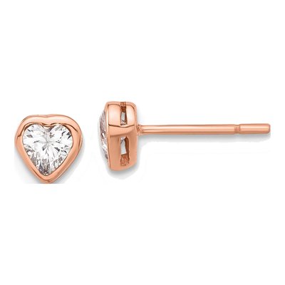 Rose Gold-Plated Sterling Silver CZ Heart Stud Earrings