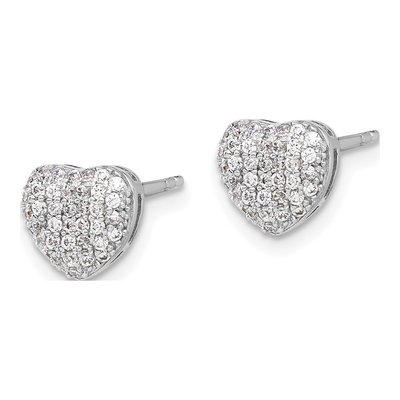 Sterling Silver Round CZ Pave Heart Stud Earrings – view 3