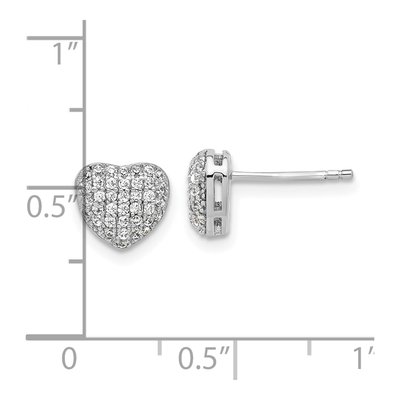 Sterling Silver Round CZ Pave Heart Stud Earrings – view 5