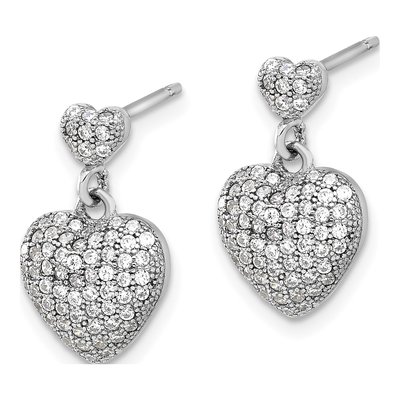 Sterling Silver CZ Heart Dangle Earrings – view 3