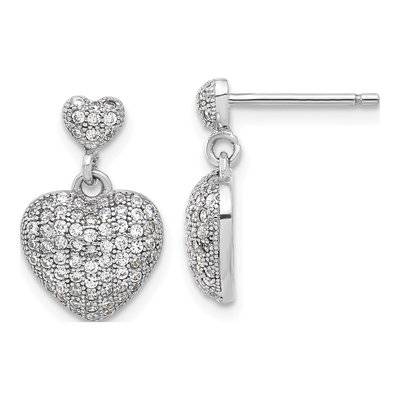 Sterling Silver CZ Heart Dangle Earrings