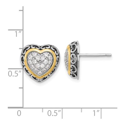 Sterling Silver & 14K Gold Round CZ Cluster Heart Stud Earrings – view 5