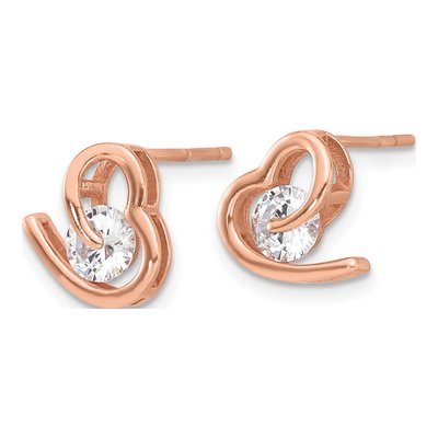 Rose Gold-Plated Sterling Silver Round CZ Heart Stud Earrings – view 3