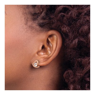 Rose Gold-Plated Sterling Silver Round CZ Heart Stud Earrings – view 4