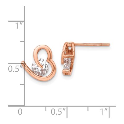 Rose Gold-Plated Sterling Silver Round CZ Heart Stud Earrings – view 5
