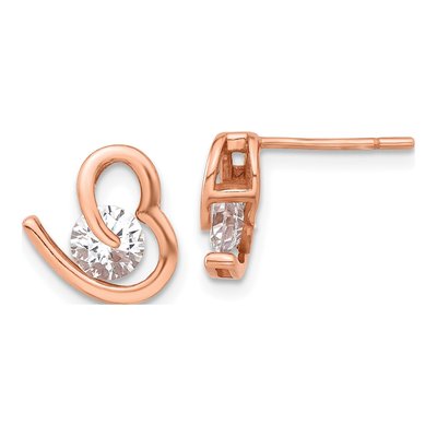 Rose Gold-Plated Sterling Silver Round CZ Heart Stud Earrings