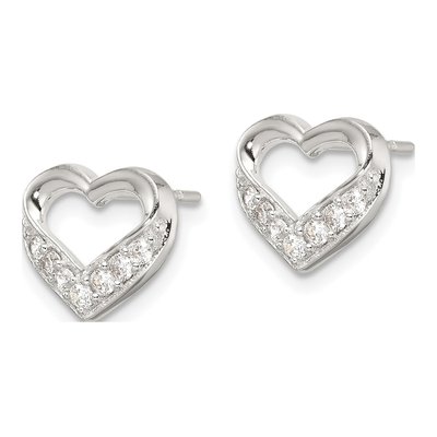 Sterling Silver Round CZ Heart Stud Earrings – view 3