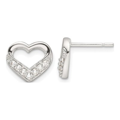 Sterling Silver Round CZ Heart Stud Earrings