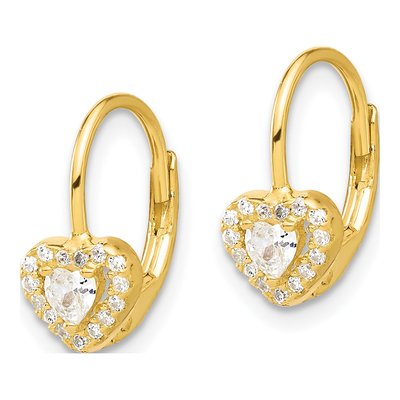 Gold-Plated Sterling Silver CZ Heart Leverback Earrings – view 3