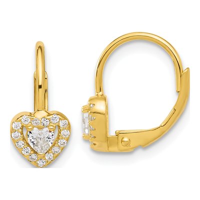 Gold-Plated Sterling Silver CZ Heart Leverback Earrings