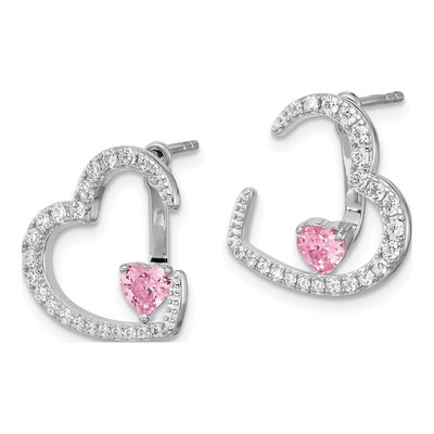 Sterling Silver Round CZ Heart Stud Earrings – view 3