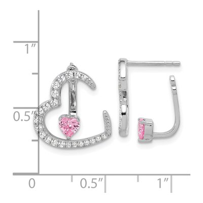 Sterling Silver Round CZ Heart Stud Earrings – view 5