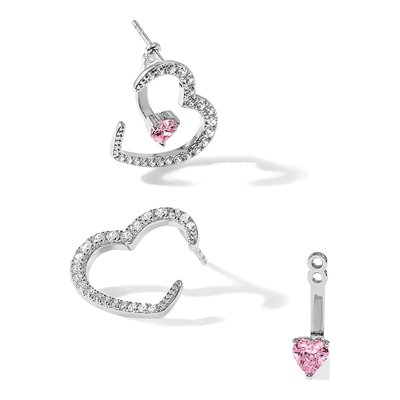 Sterling Silver Round CZ Heart Stud Earrings – view 6