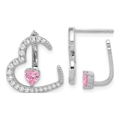 Sterling Silver Round CZ Heart Stud Earrings
