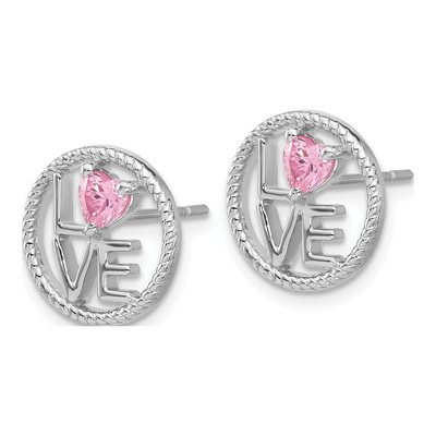 Sterling Silver CZ Heart LOVE Stud Earrings – view 3