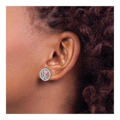 Sterling Silver CZ Heart LOVE Stud Earrings – view 4